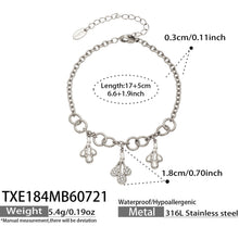 Size and product details for a 316L stainless steel teardrop zircon bracelet in polished steel