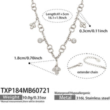 Size specifications for a polished steel teardrop zircon necklace in 316L stainless steel