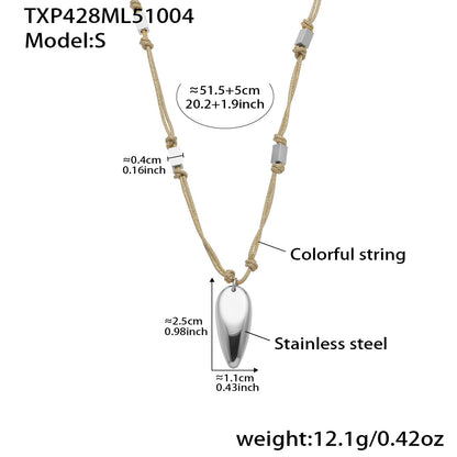 316L stainless steel teardrop pendant necklace on colorful adjustable string, approx 51.5+5cm length with 2.5cm pendant, 12.1g