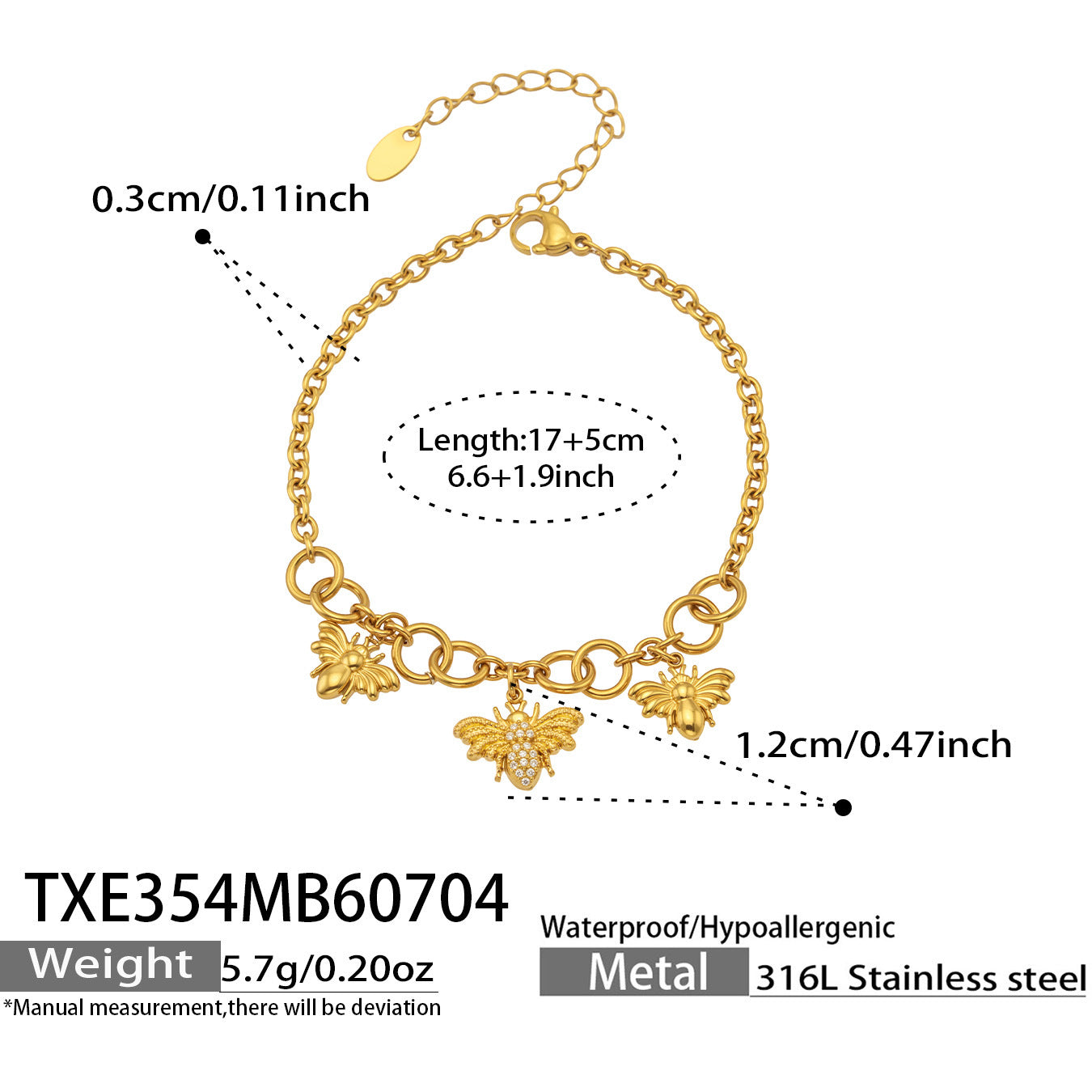 316L Stainless Steel 18K PVD Gold Bee Pendant Necklace made with 316L stainless steel and 18K PVD gold finish for wholesale jewelry buyers - image 16