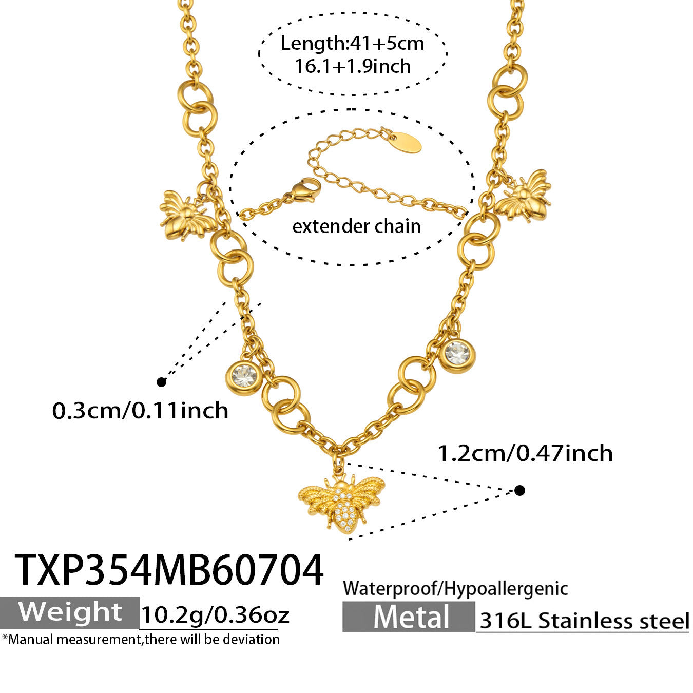 316L Stainless Steel 18K PVD Gold Bee Pendant Necklace made with 316L stainless steel and 18K PVD gold finish for wholesale jewelry buyers - image 6