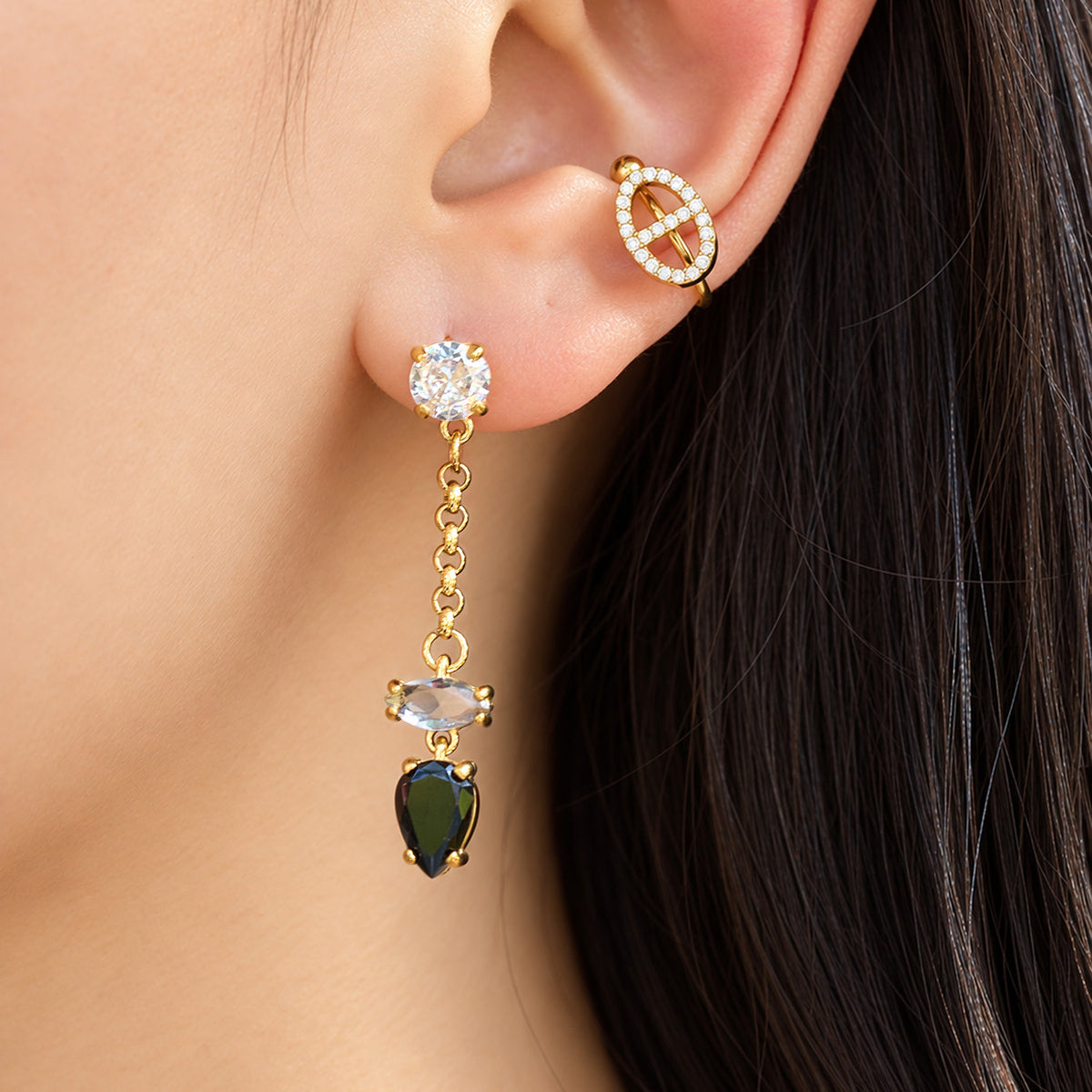 Elegant 316L Stainless Steel Droplet Earrings with Black Zircon