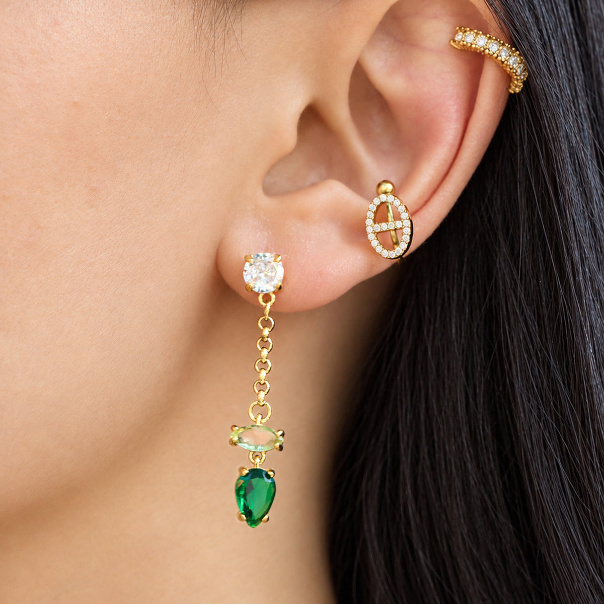 Chic 316L Stainless Steel Droplet Earrings with Green Zircon