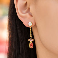 Stylish 316L Stainless Steel Droplet Earrings with Red Zircon