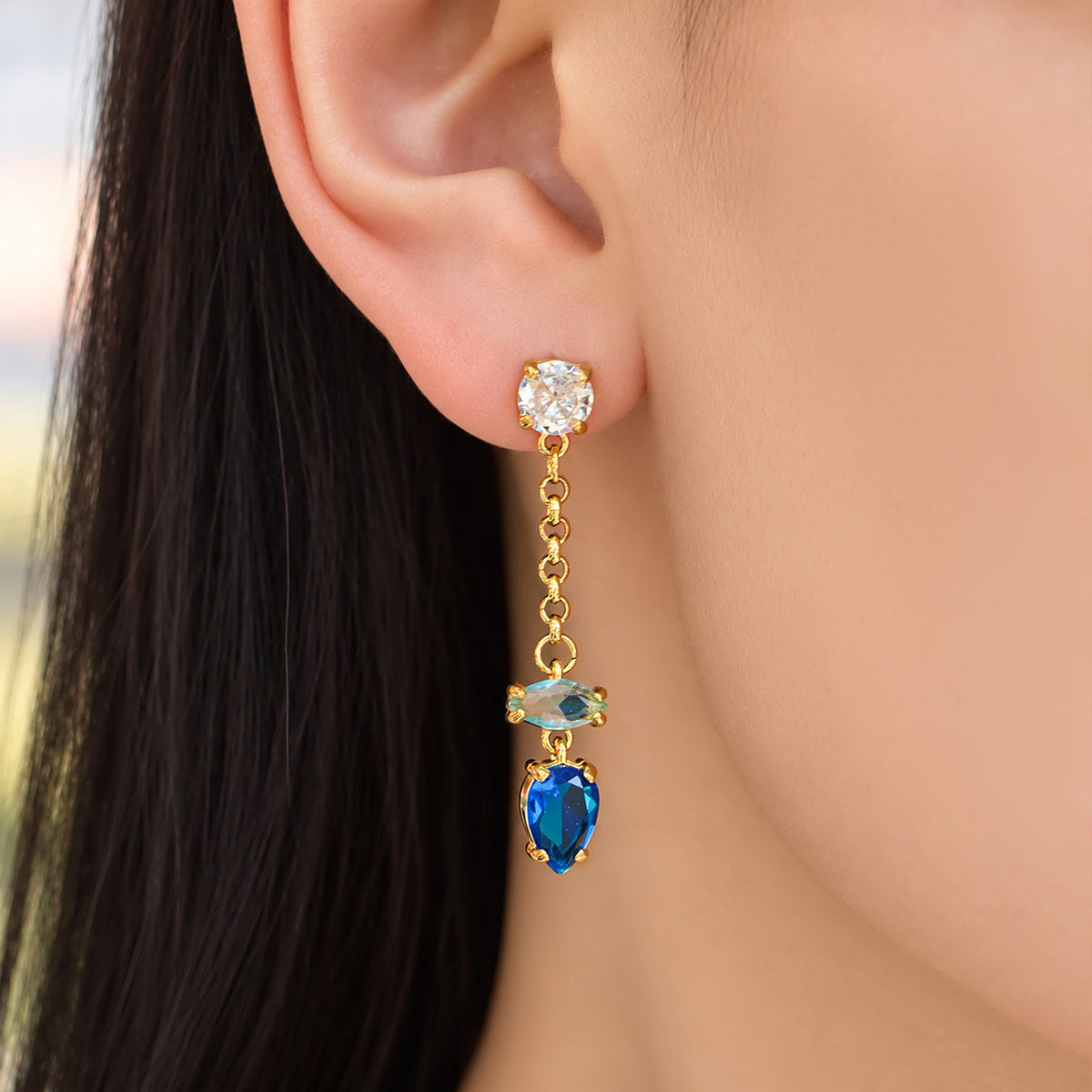 Vibrant 316L Stainless Steel Droplet Earrings with Blue Zircon