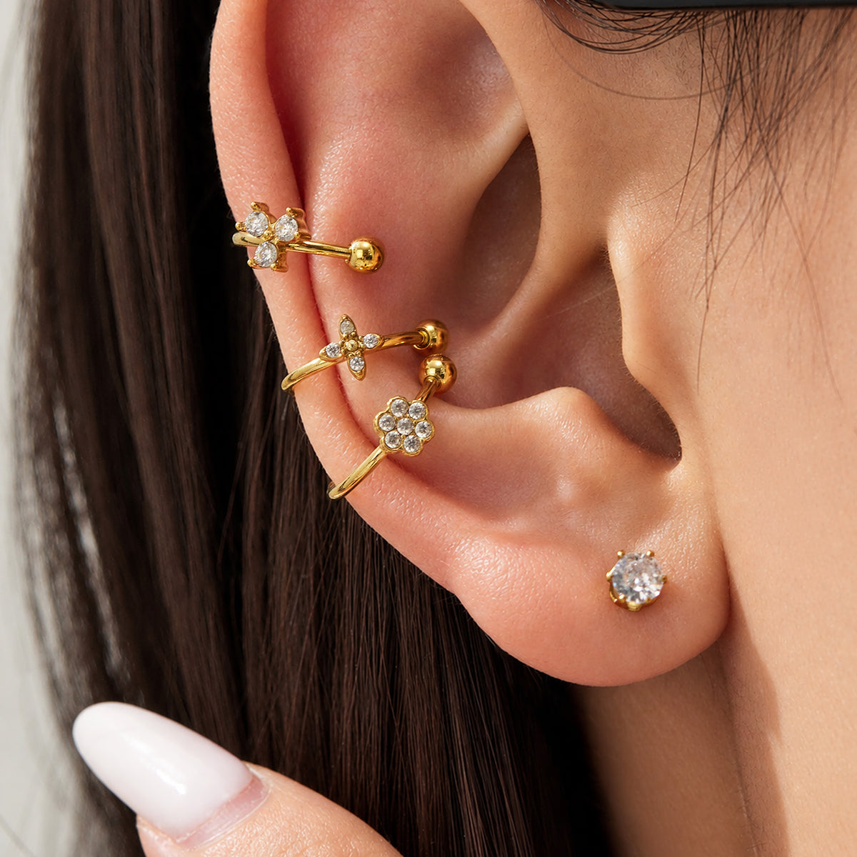 Stainless Steel Flower Cluster Ear Cuff — product image 13