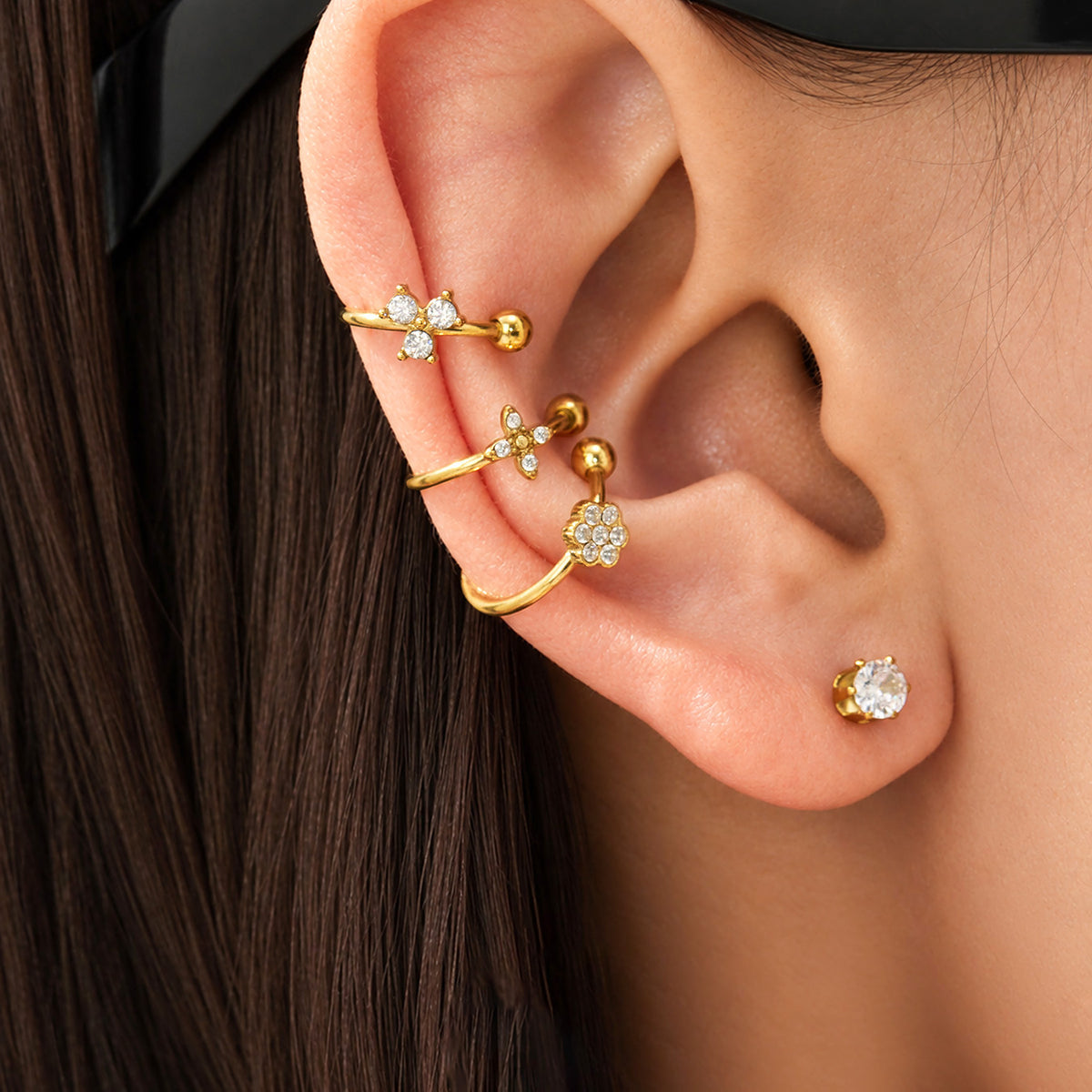 Stainless Steel Flower Cluster Ear Cuff — product image 14