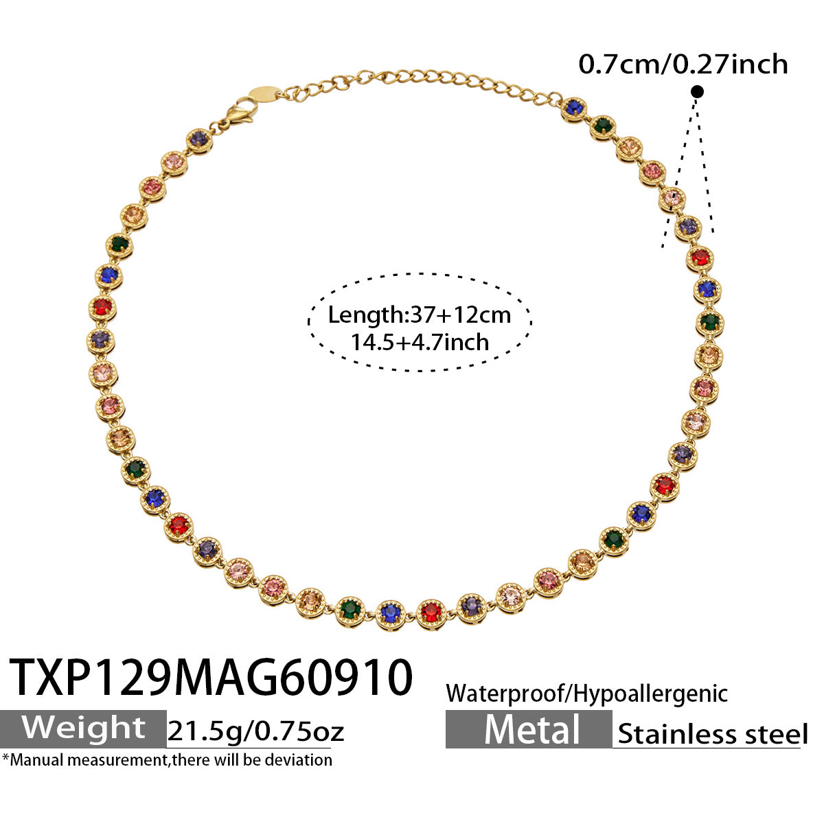 Multicolor Zircon Stainless Steel Necklace