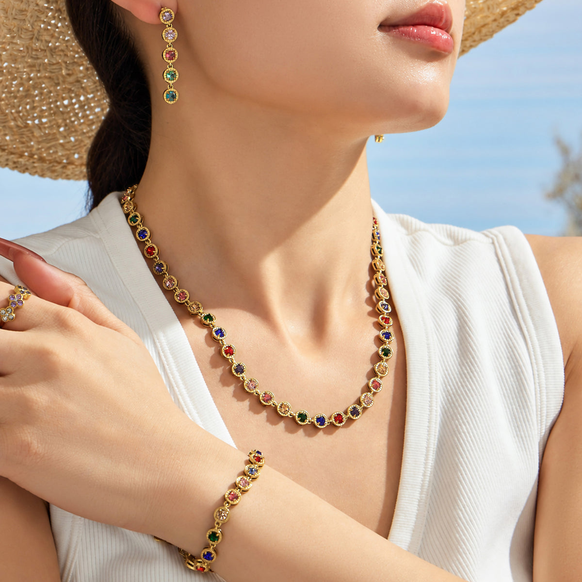 316L Stainless Steel 18K PVD Gold Multicolor Zircon Necklace made with 316L stainless steel and 18K PVD gold finish for wholesale jewelry buyers - image 10