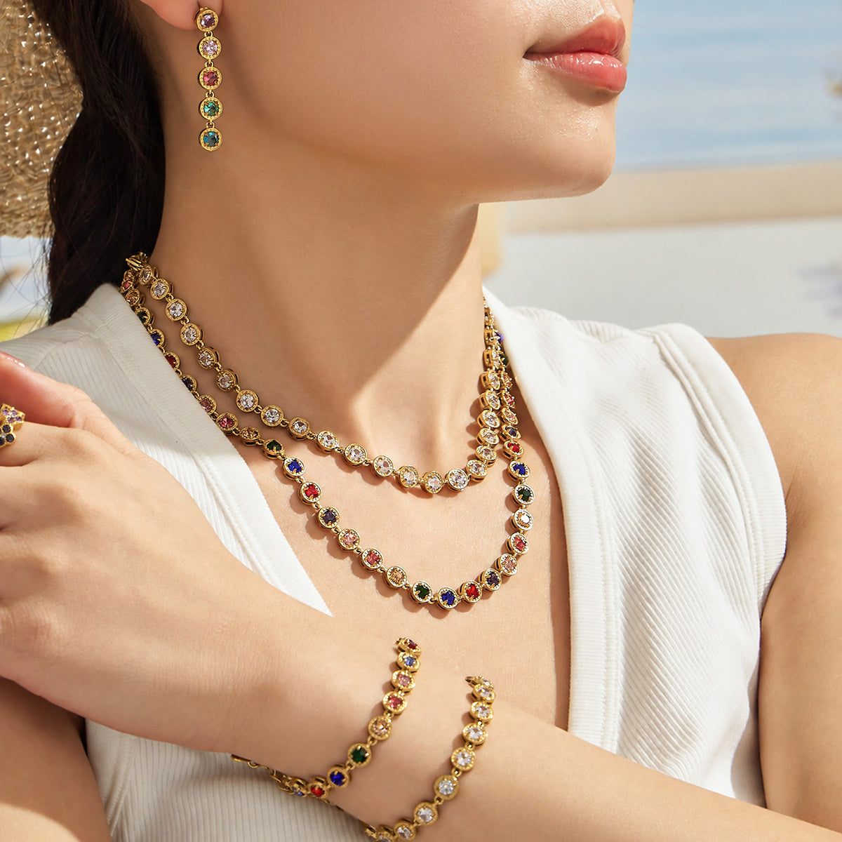 316L Stainless Steel 18K PVD Gold Multicolor Zircon Necklace made with 316L stainless steel and 18K PVD gold finish for wholesale jewelry buyers - image 15