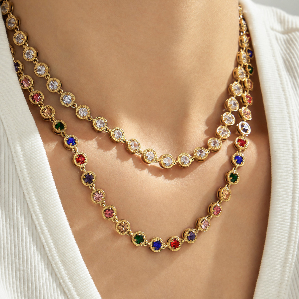 316L Stainless Steel 18K PVD Gold Multicolor Zircon Necklace made with 316L stainless steel and 18K PVD gold finish for wholesale jewelry buyers - image 16