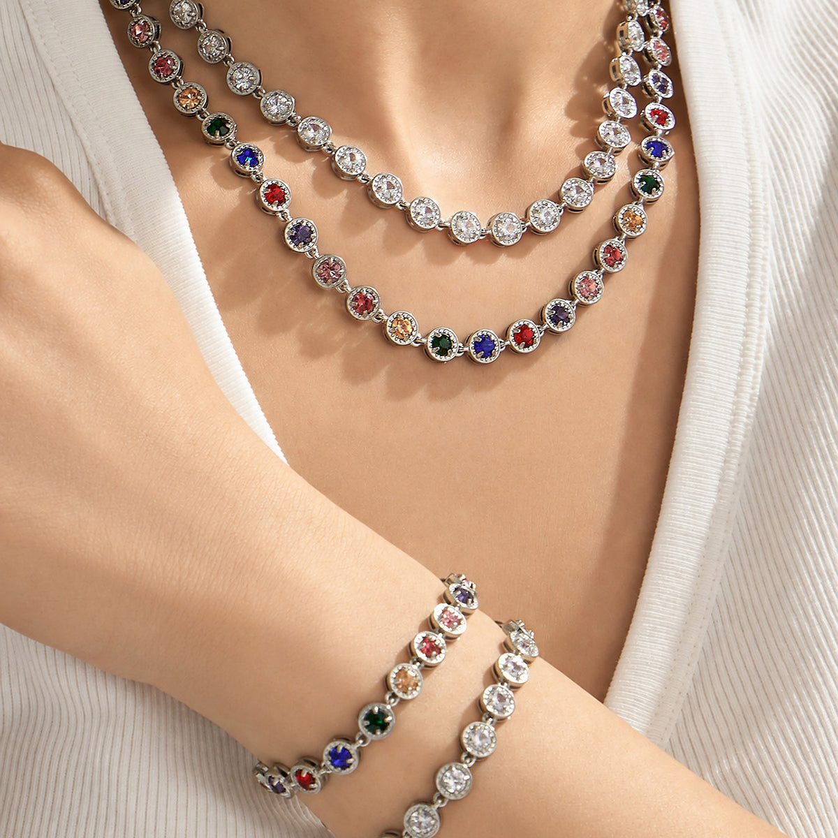 316L Stainless Steel 18K PVD Gold Multicolor Zircon Necklace made with 316L stainless steel and 18K PVD gold finish for wholesale jewelry buyers - image 19