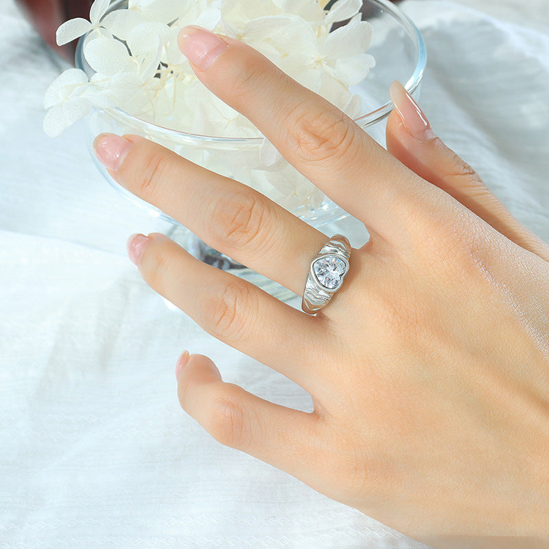 316L Stainless Steel 18K Gold PVD Heart Crystal Ring