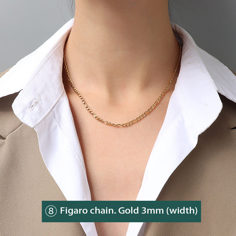 Women 3mm Gold Figaro Chain Necklace, 18K PVD Gold Plated Stainless Steel Figaro Link Chain, Dainty Thin Chain Jewelry for Daily Wear