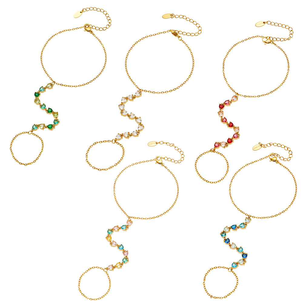 5A cubic zirconia hand chain bracelet with colorful stones in 316L stainless steel