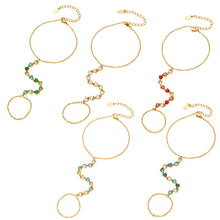 5A cubic zirconia hand chain bracelet with colorful stones in 316L stainless steel