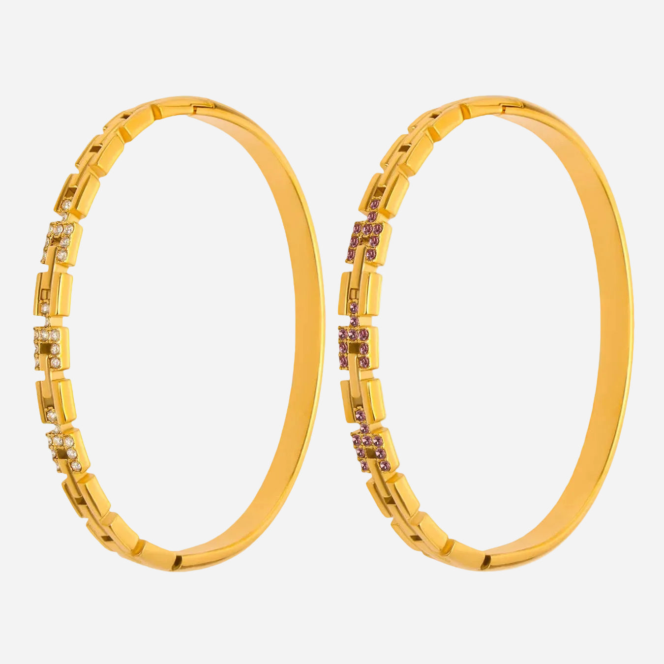 18k gold plated stainless steel 5a zircon clasp bangle set, white background display