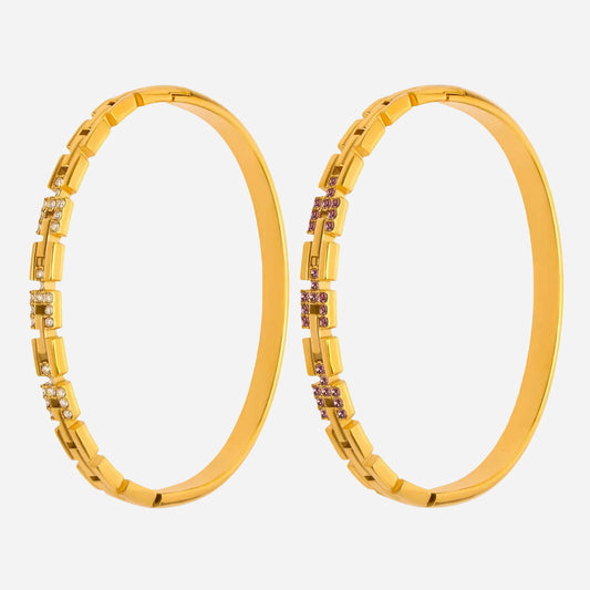 18k gold plated stainless steel 5a zircon clasp bangle set, white background display