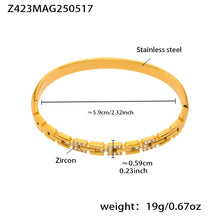 18k gold plated stainless steel 5a zircon clasp bangle (z423mag250517), inner diameter 5.9cm, weight 19g