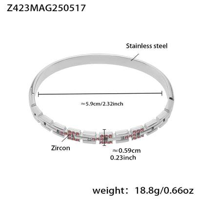 stainless steel 5a pink zircon clasp bangle (z423mag250517), inner diameter 5.9cm, weight 18.8g