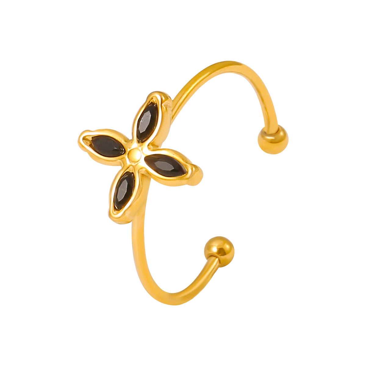 Stainless Steel 18K PVD Gold Four Petal Zircon Ring