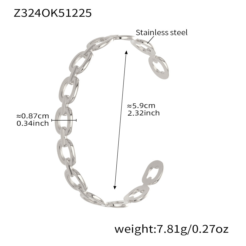 Silver 18k gold plated thin open bangle: chain design 5.9cm inner diameter 7.81g weight