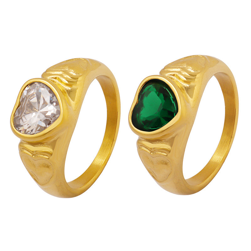 316L Stainless Steel 18K Gold PVD Heart Crystal Ring