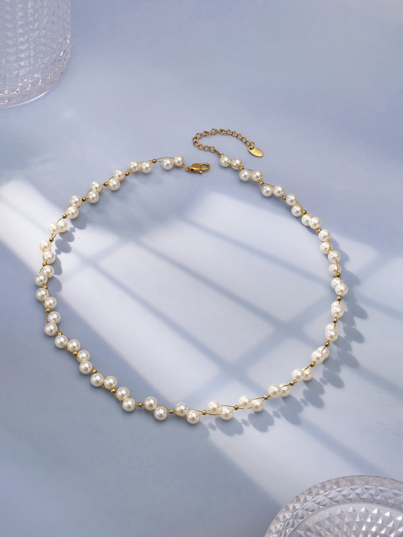 316L Stainless Steel 18K Gold PVD French Style Faux Pearl Necklace