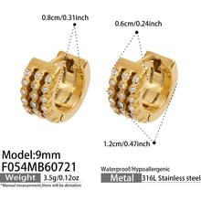 9 mm triple-row pavé zircon huggie earrings size and product specification guide