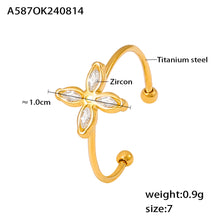 Stainless Steel 18K PVD Gold Four Petal Zircon Ring
