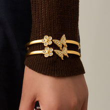 316L Stainless Steel 18K Gold PVD Zircon Flower Butterfly Pave Bangle