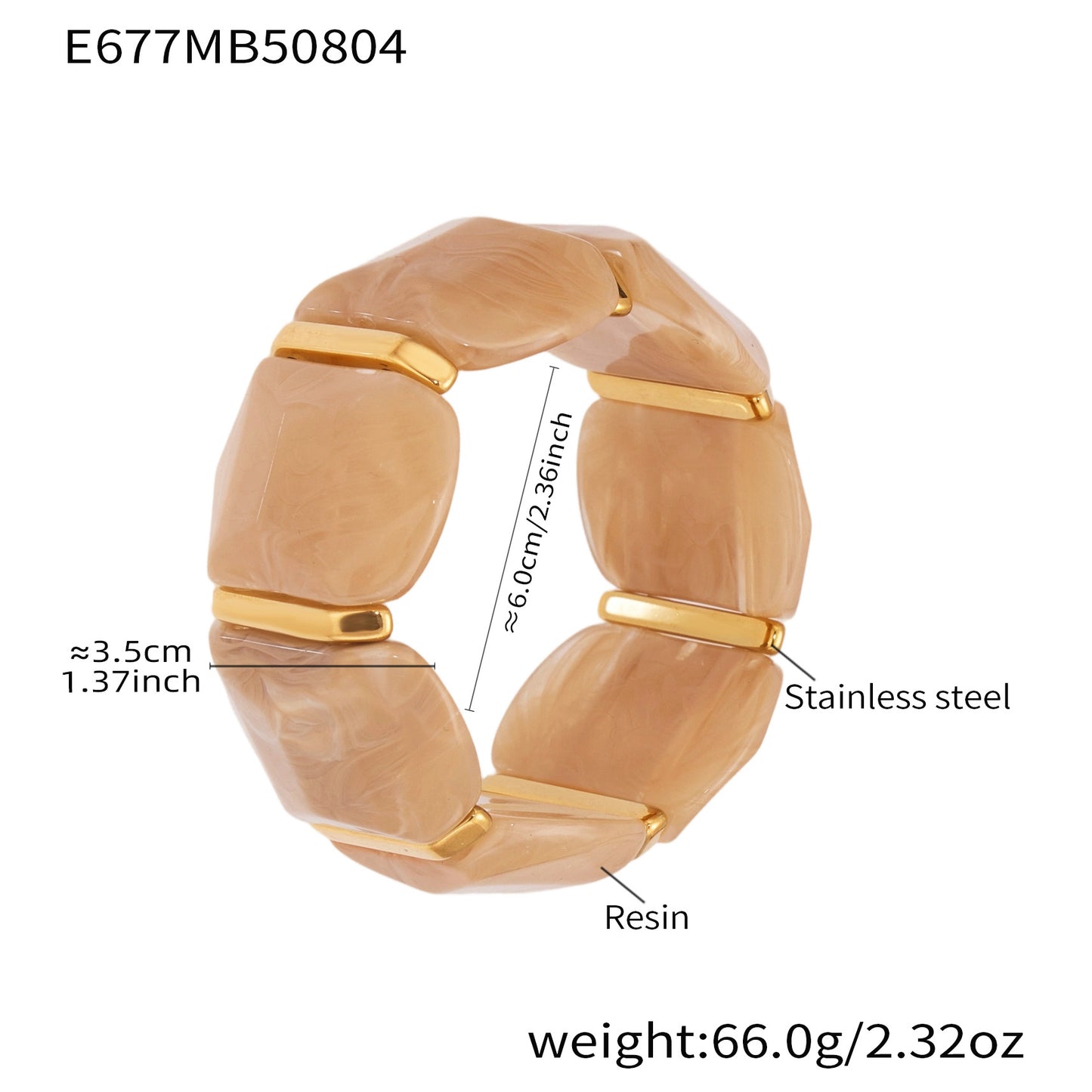 316L Stainless Steel Colorful Resin Wide Elastic Bracelet