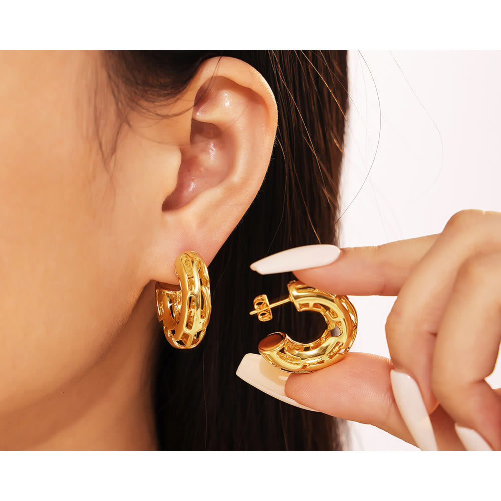 Miduoduo 18K Gold Plated Stainless Steel F1250 Geometric Earrings White Background Overview