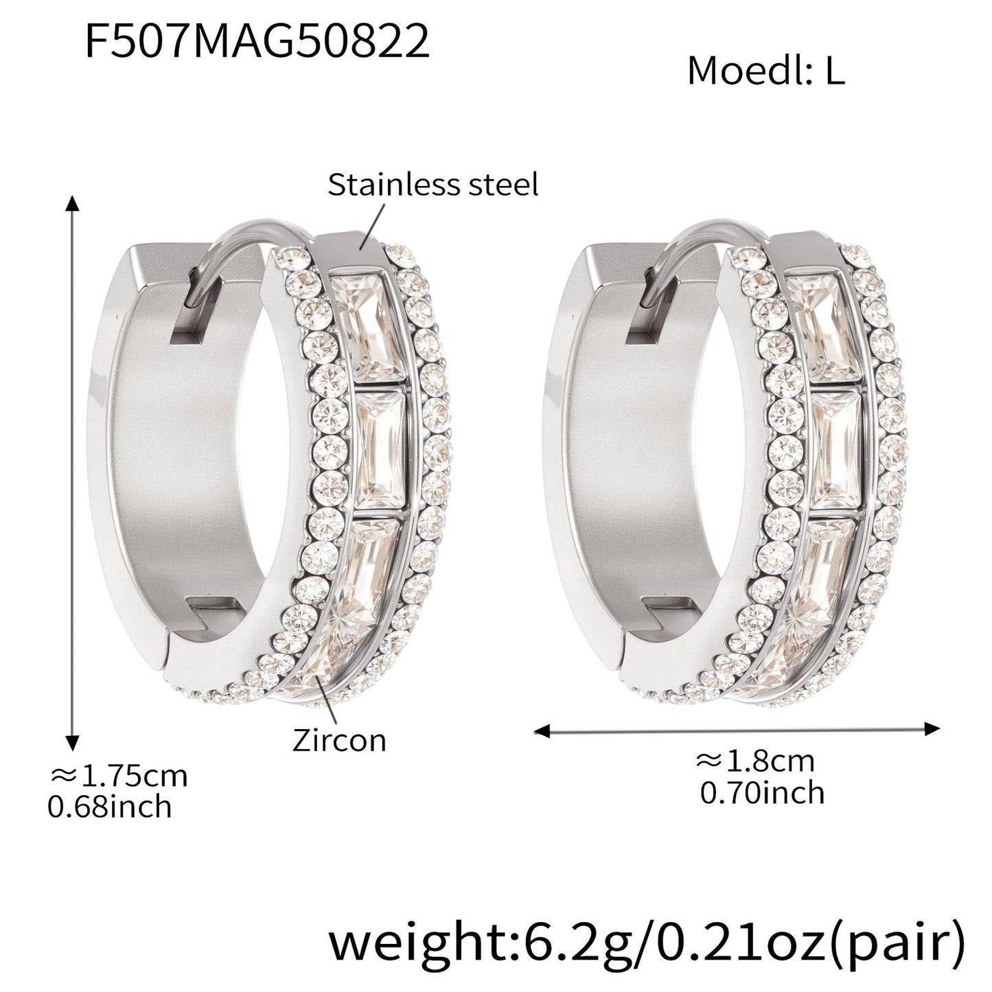 316L Stainless Steel 18K Gold PVD Full Zircon Hoop Earrings