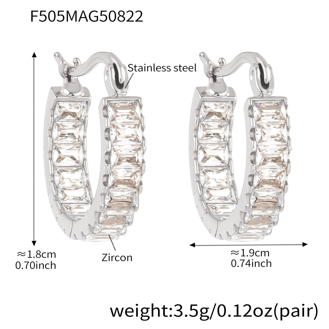 316L Stainless Steel 18K Gold PVD Full Zircon Hoop Earrings