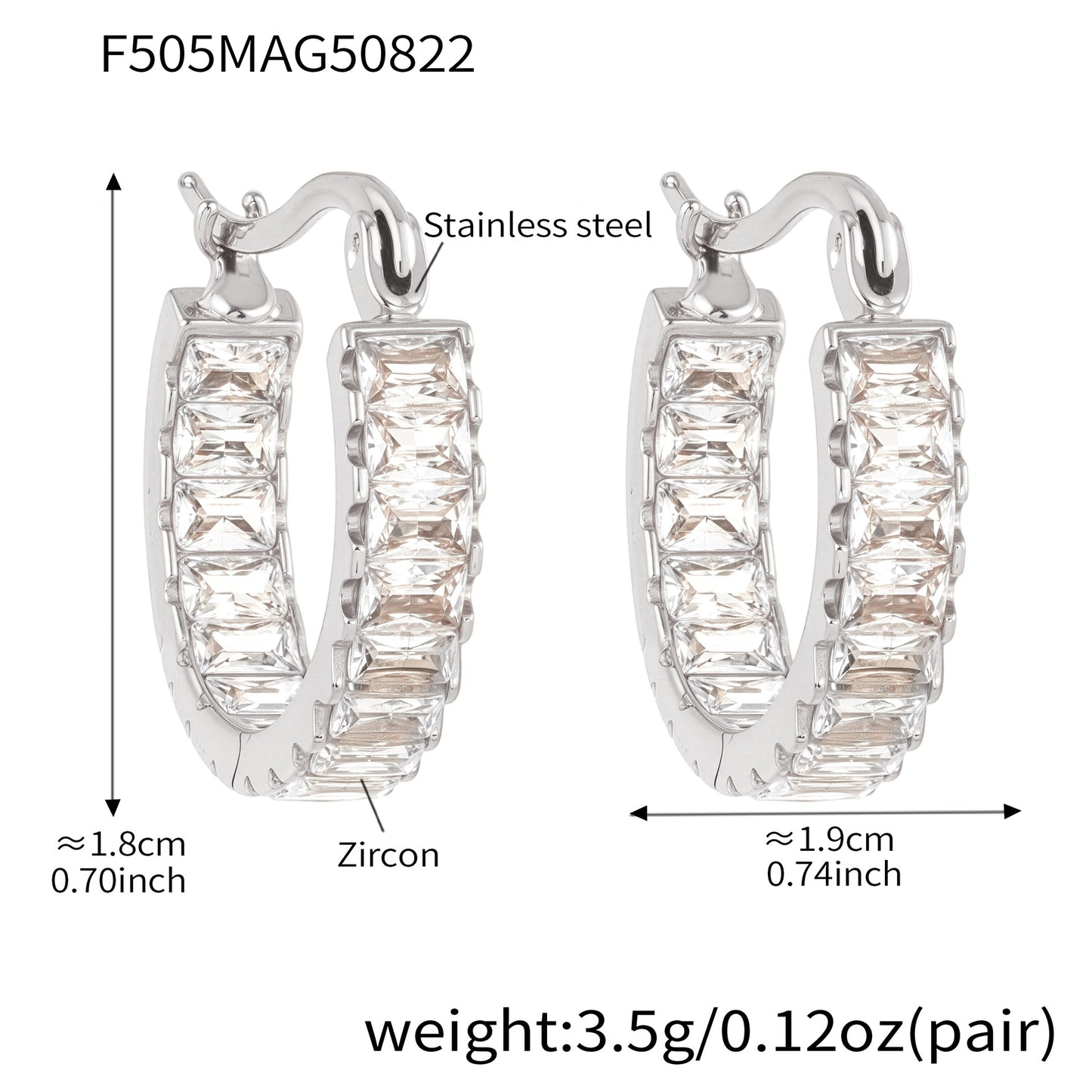 316L Stainless Steel 18K Gold PVD Full Zircon Hoop Earrings