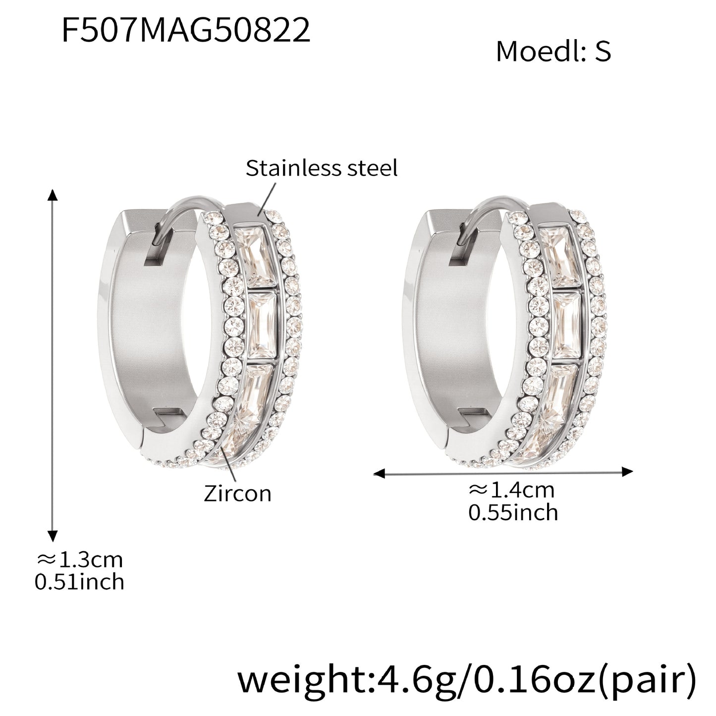 316L Stainless Steel 18K Gold PVD Full Zircon Hoop Earrings