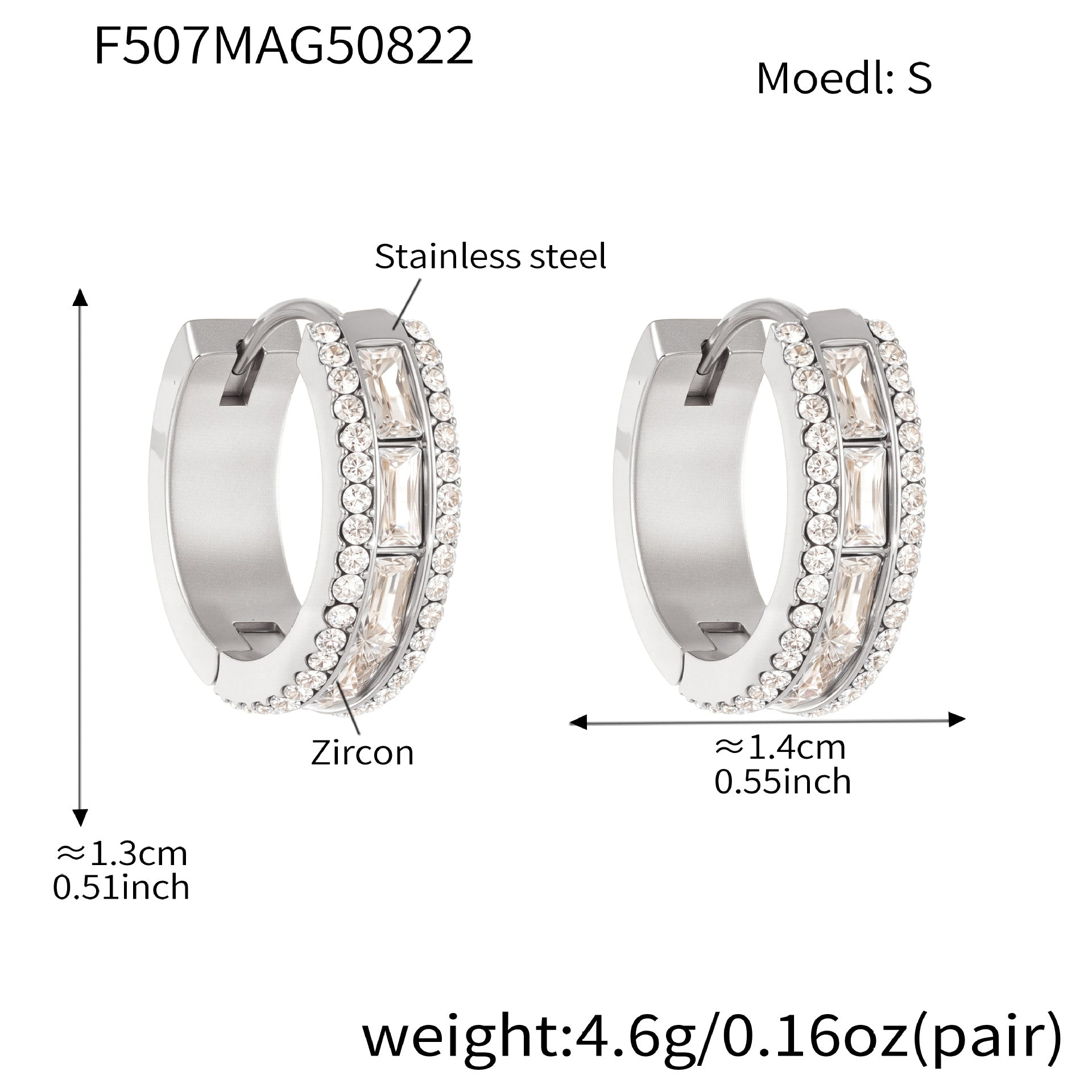 316L Stainless Steel 18K Gold PVD Full Zircon Hoop Earrings