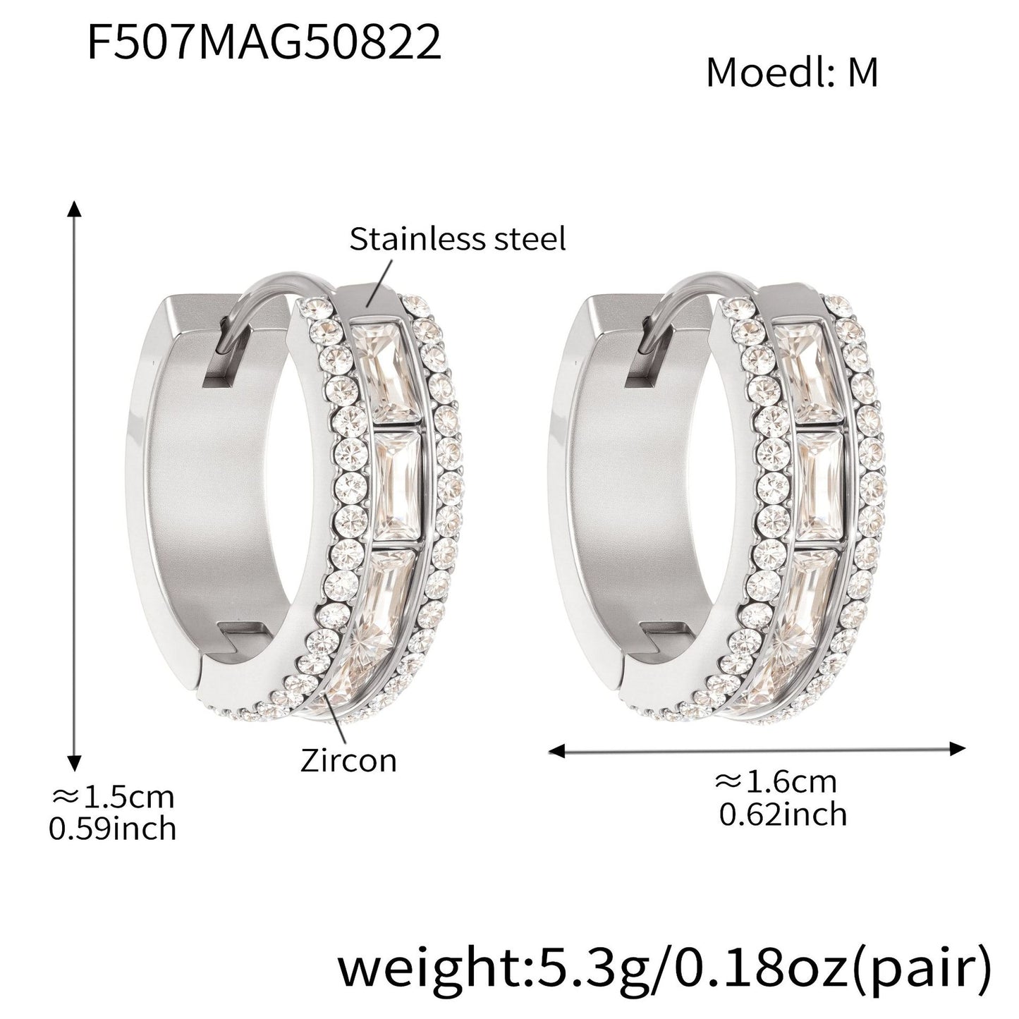 316L Stainless Steel 18K Gold PVD Full Zircon Hoop Earrings
