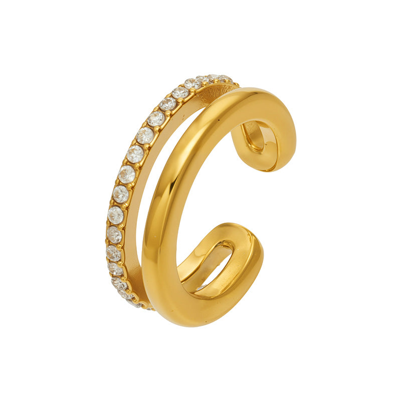 Double-Layer Pavé CZ Ear Cuff | 316L Stainless Steel 18K PVD Gold
