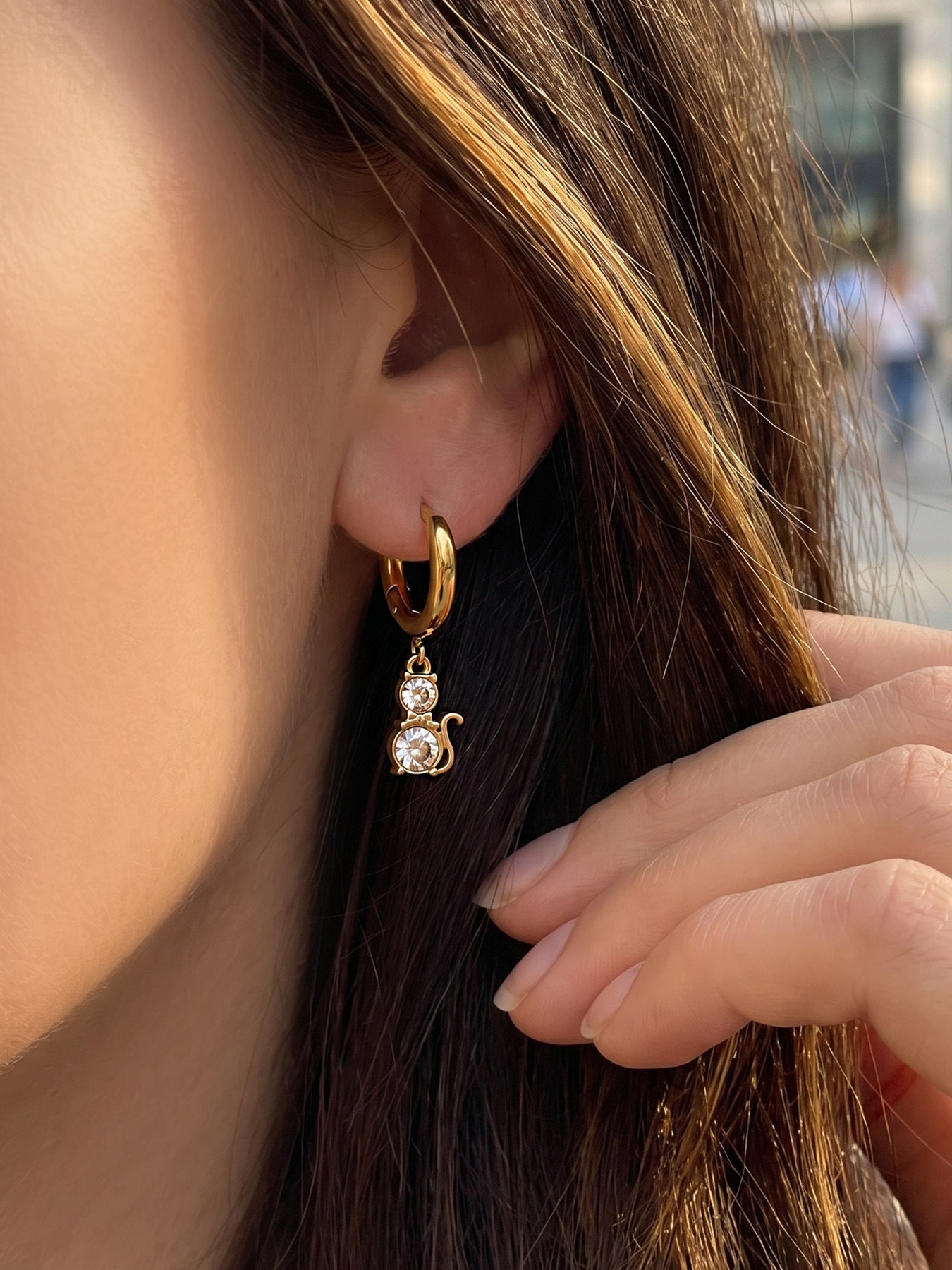 316L Stainless Steel 18K Gold PVD Cat Ear Zircon Earrings
