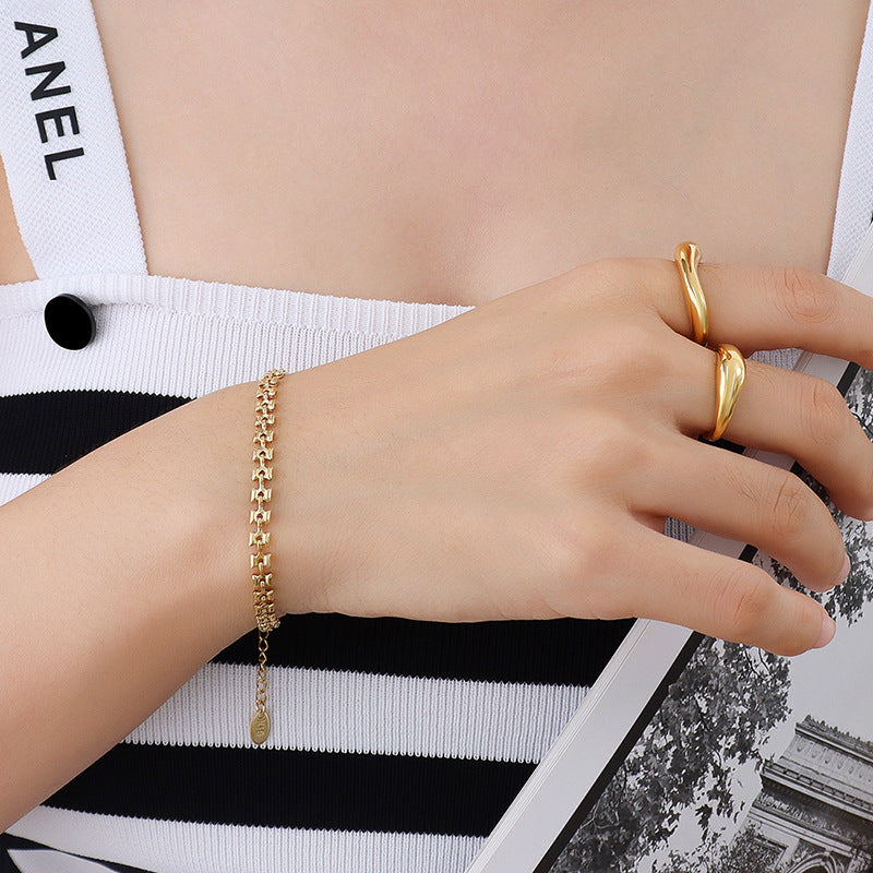 18K Gold Plated Stainless Steel Mixed Chain Bracelet Collection