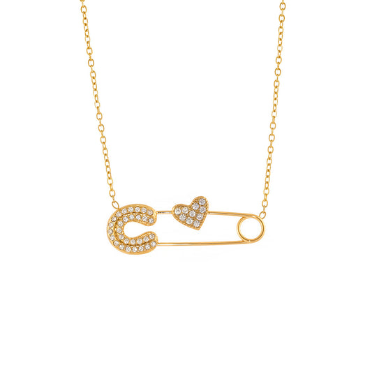 316L Stainless Steel CZ Paperclip Chain Necklace | 18K PVD Gold Star & Heart Wholesale