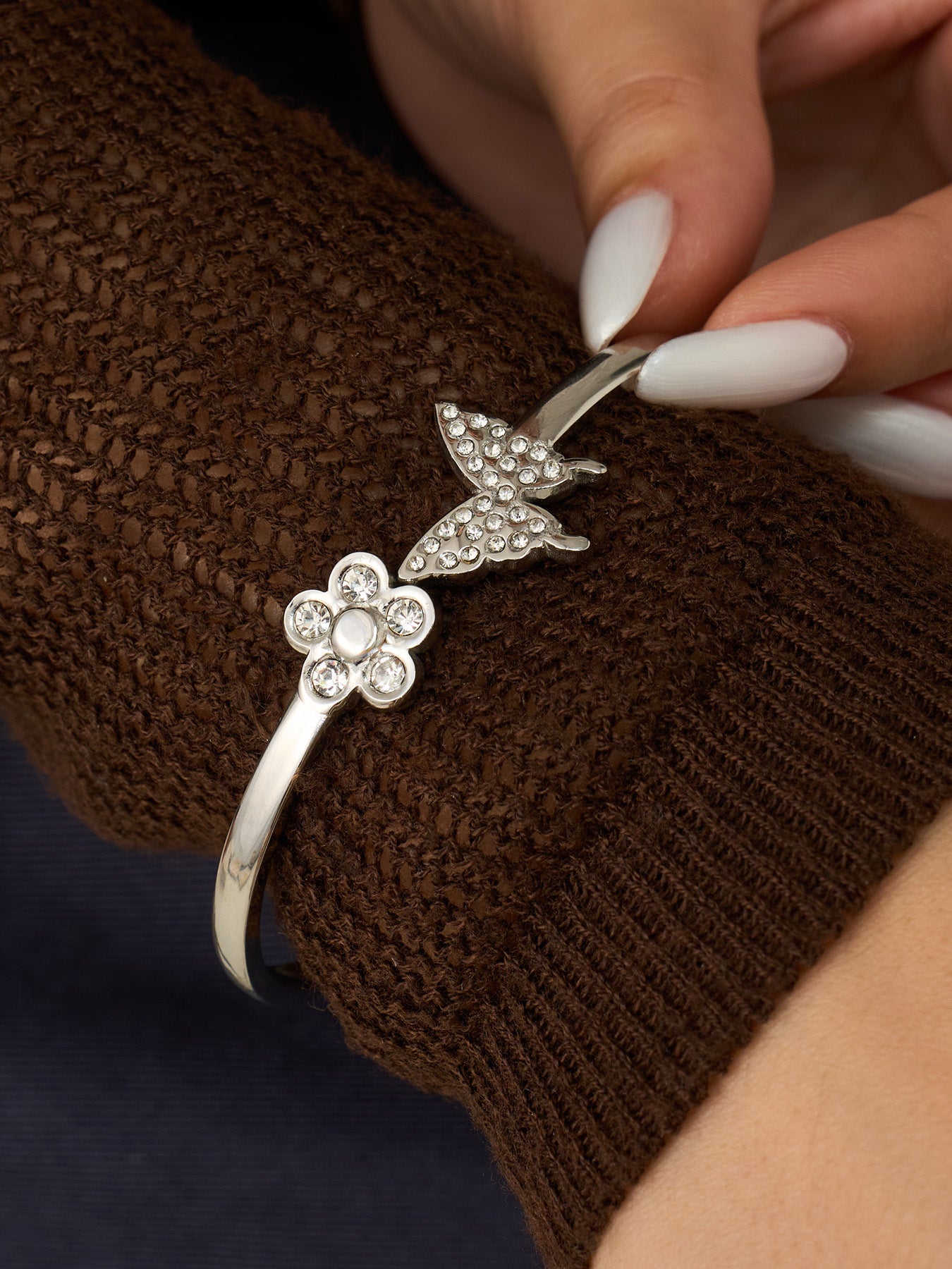 316L Stainless Steel 18K Gold PVD Zircon Flower Butterfly Pave Bangle