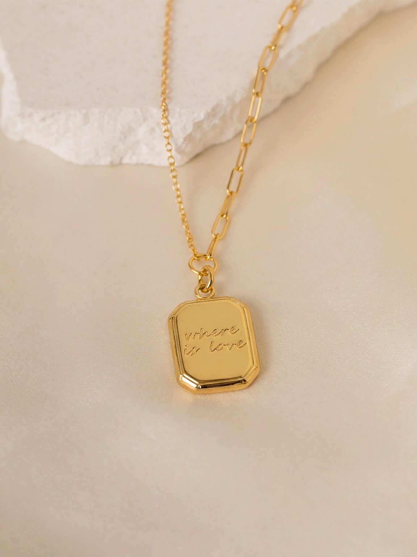 316L Stainless Steel 18K Gold PVD Vicenza-Inspired “Where Is Love” Tag Pendent Necklace