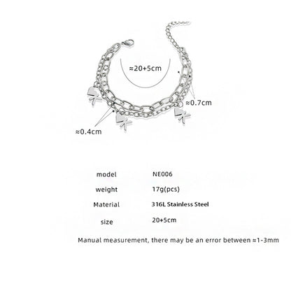 NE006 stainless steel heart chain bracelet size card showing 20 plus 5cm bracelet details