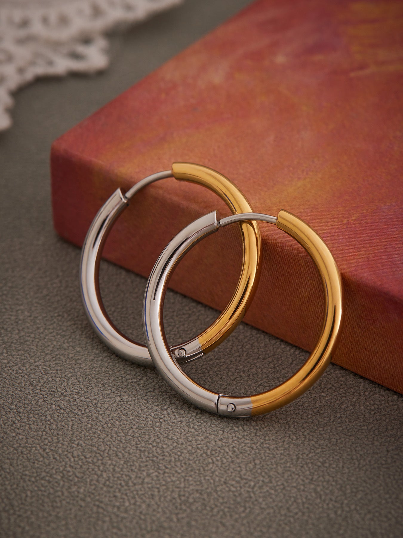 316L Stainless Steel Mixed Metal Two-Tone Minimalist Hoop Earrings | PVD Gold Huggie Hoops