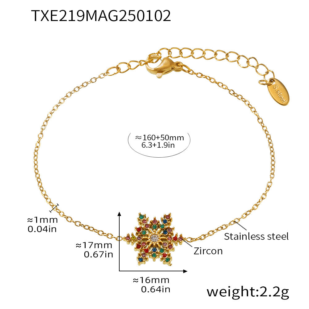 316L Stainless Steel 18K Gold PVD CNC Snowflake Zircon PendantJewelry Set