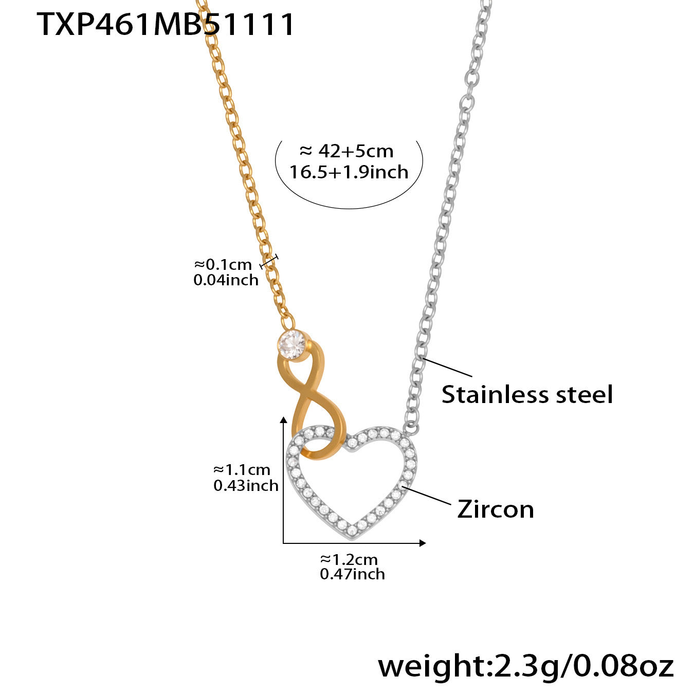 316L Stainless Steel Infinity Heart Zirconia Bracelet & Necklace
