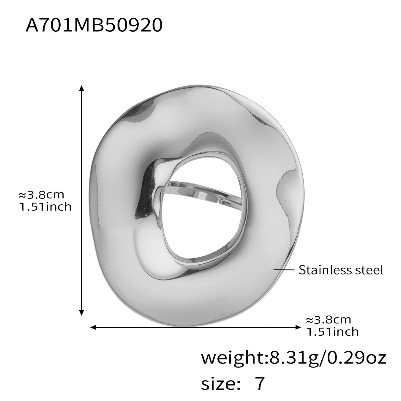 316L Stainless Steel Chic Irregular Hollow Open Ring